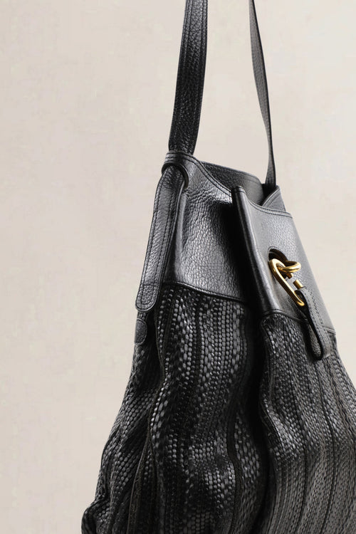 Sac à épaule Delvaux Faust en Toile de Cuir noir