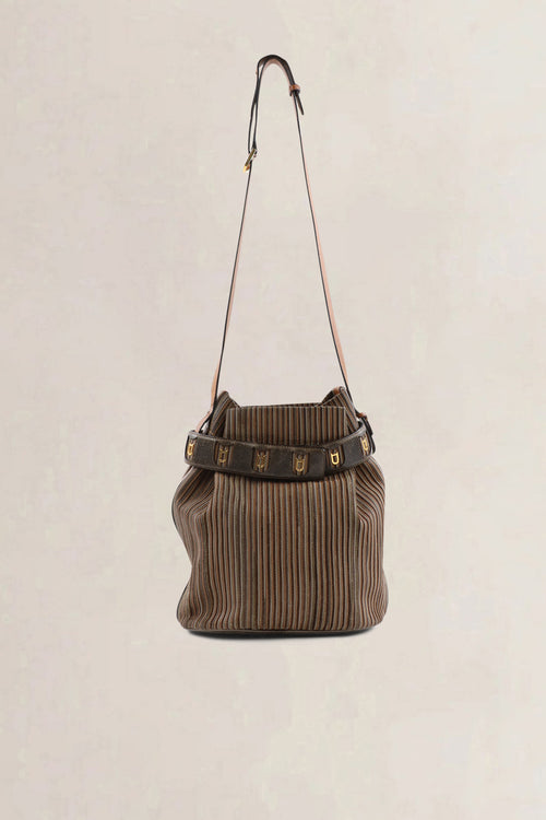 Sac bandoulière Delvaux Calicot en Toile de Cuir brune