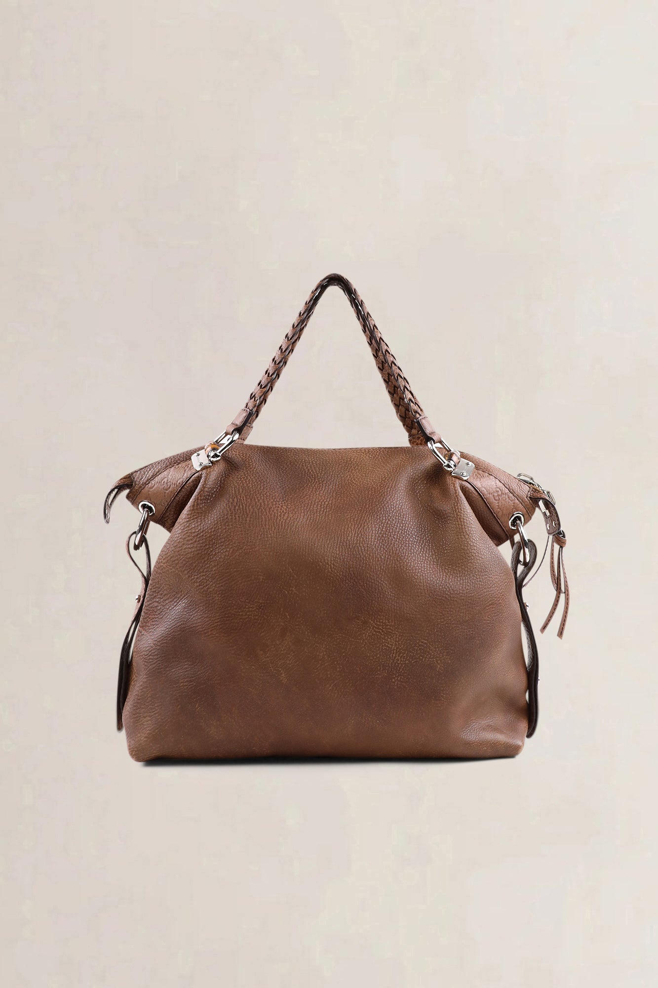 Sac à épaule Gucci en cuir brun à anses tressées