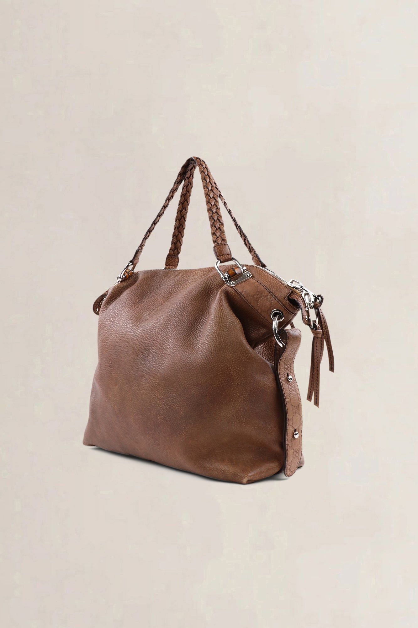 Gucci Brown Braided Leather Shoulder Bag — preloved
