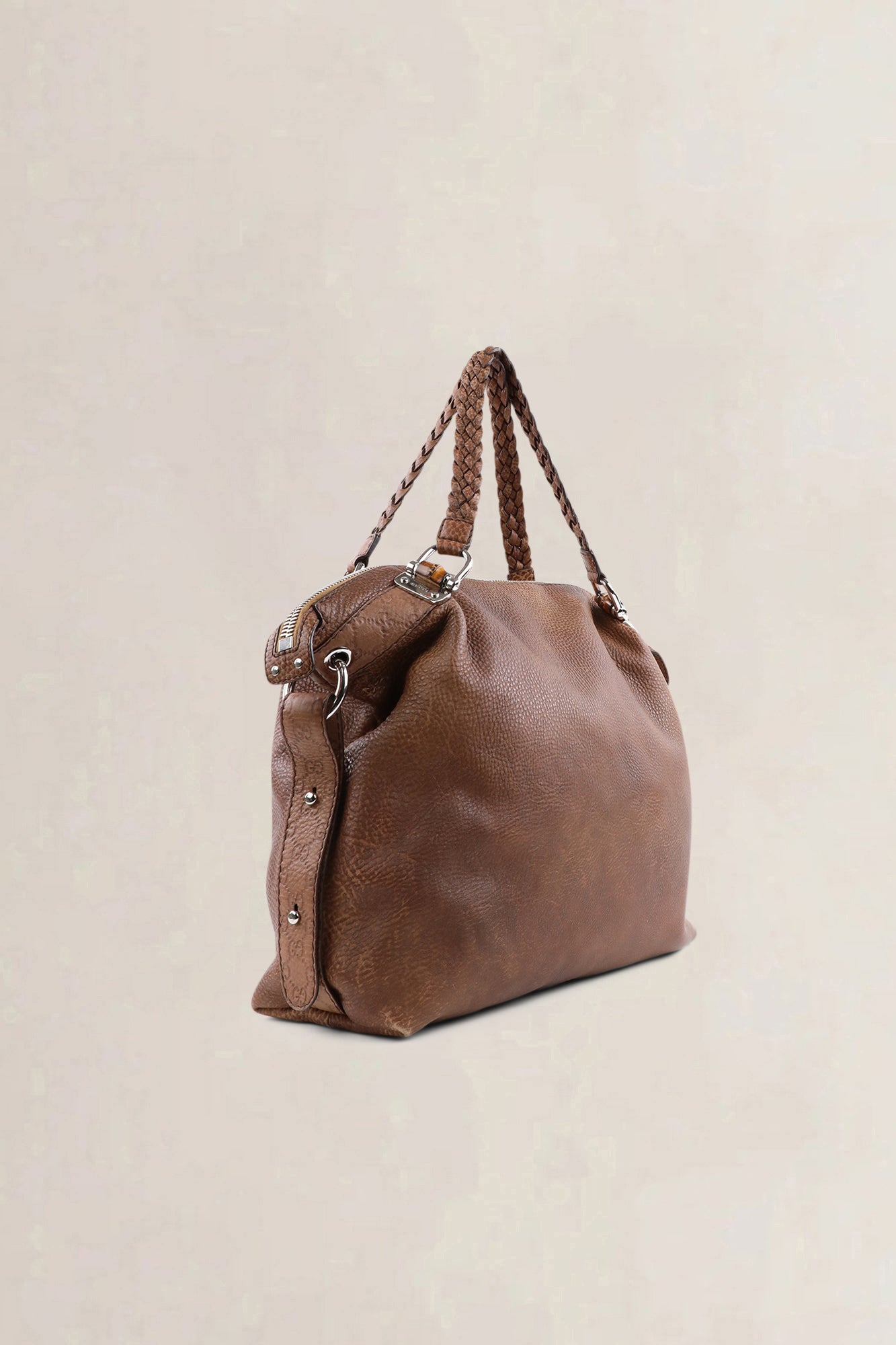 Gucci Brown Braided Leather Shoulder Bag — preloved