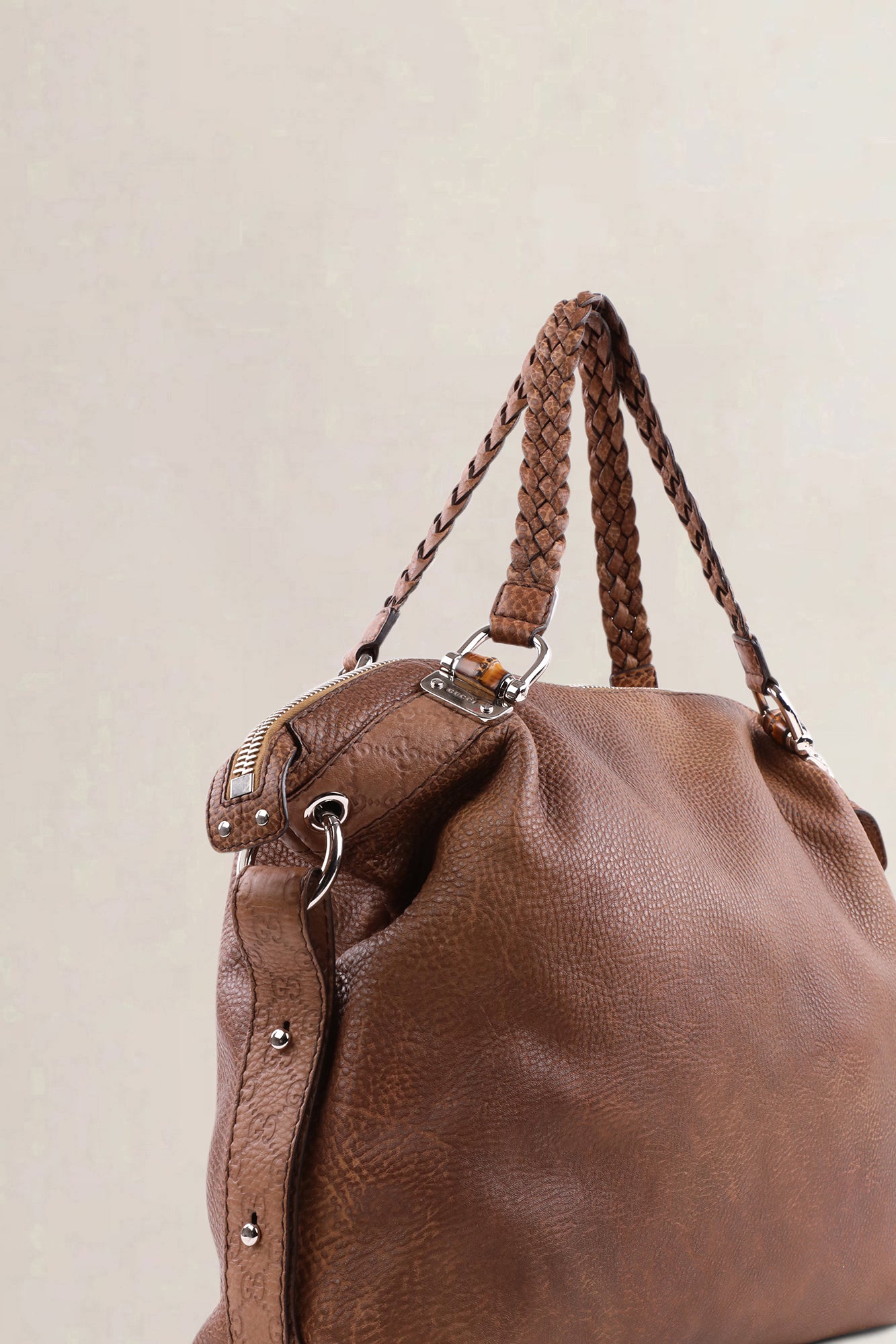 Gucci Brown Braided Leather Shoulder Bag — preloved