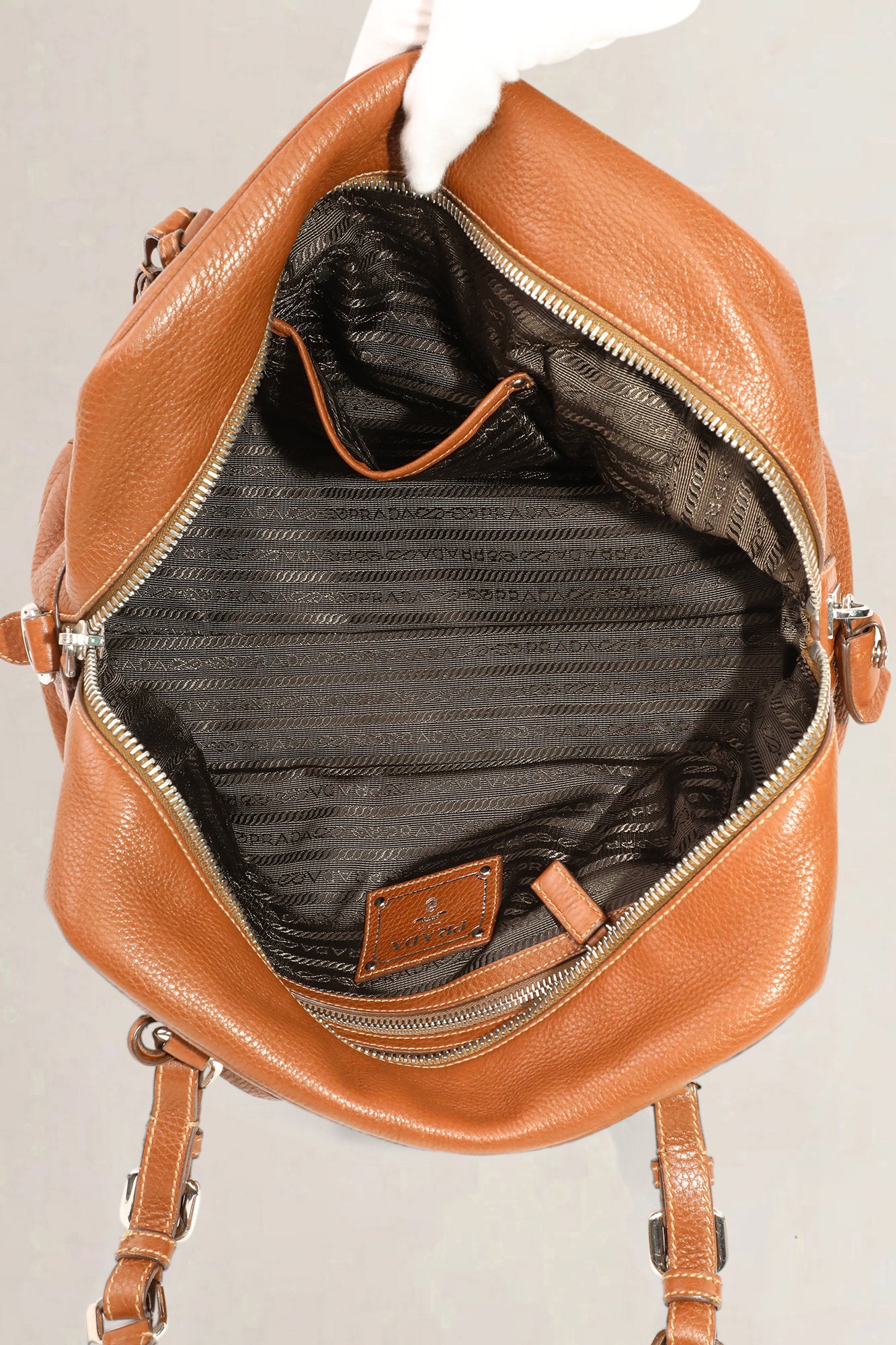 Prada Bowler bag brown embossed leather — preloved