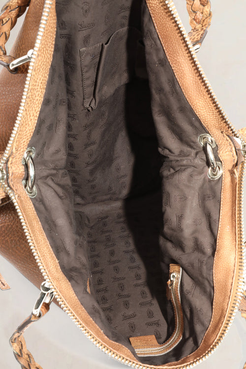 Sac à épaule Gucci en cuir brun à anses tressées