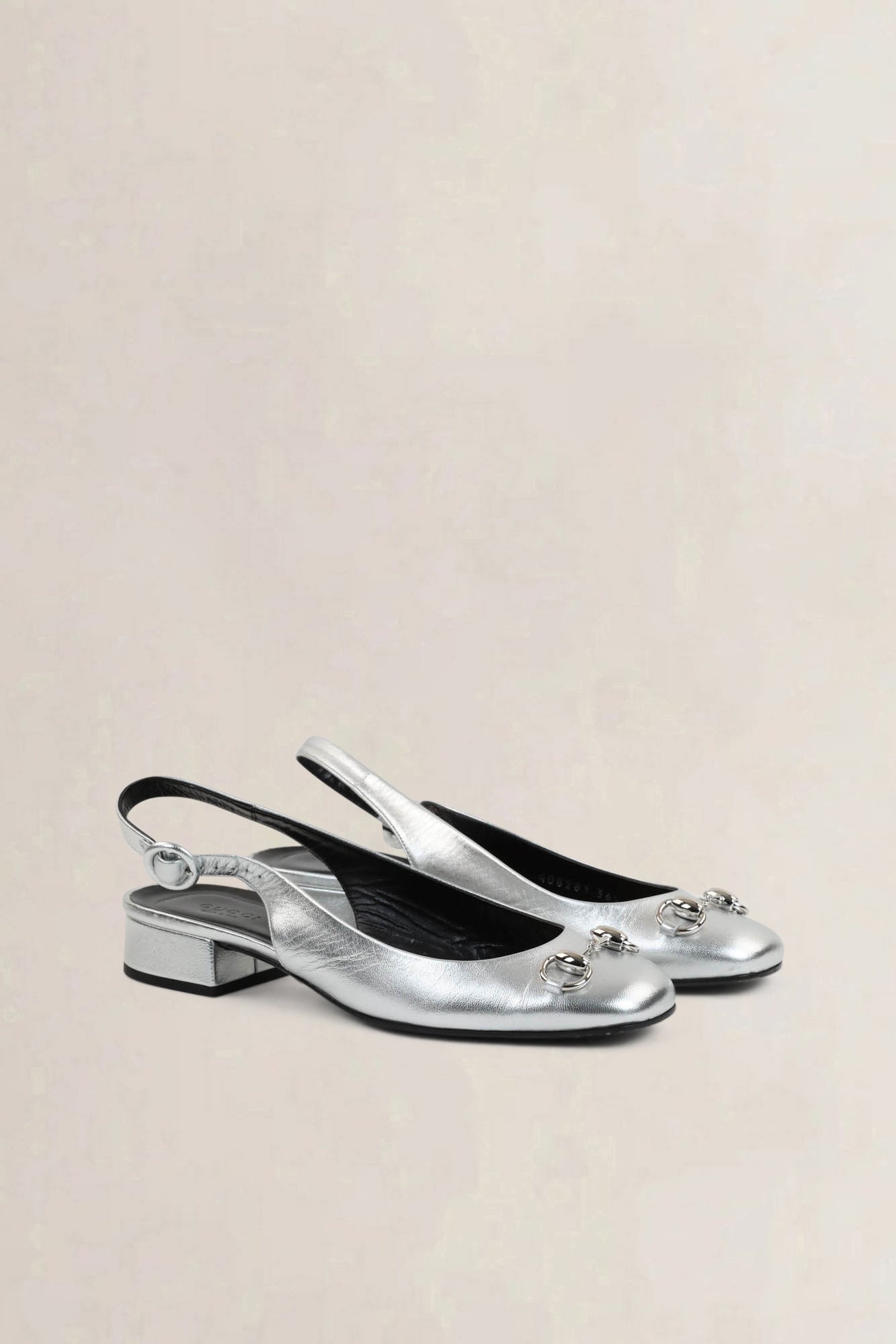 Gucci Silver Horsebit Slingback Heels