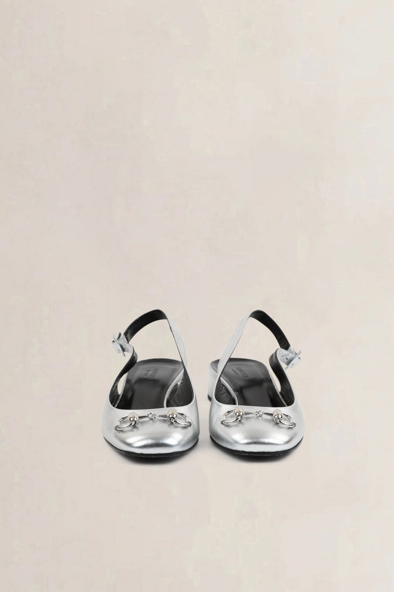 Gucci Silver Horsebit Slingback Heels