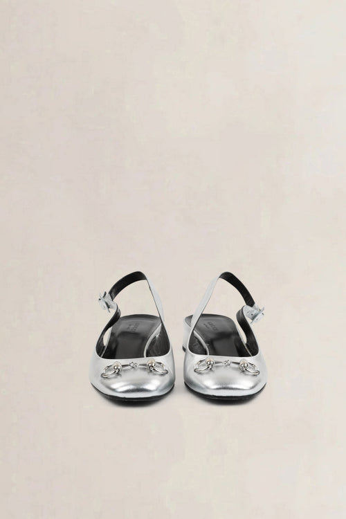 Gucci Silver Horsebit Slingback Heels