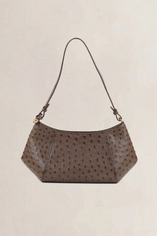 Delvaux Brown Ostrich Désir Shoulder Bag