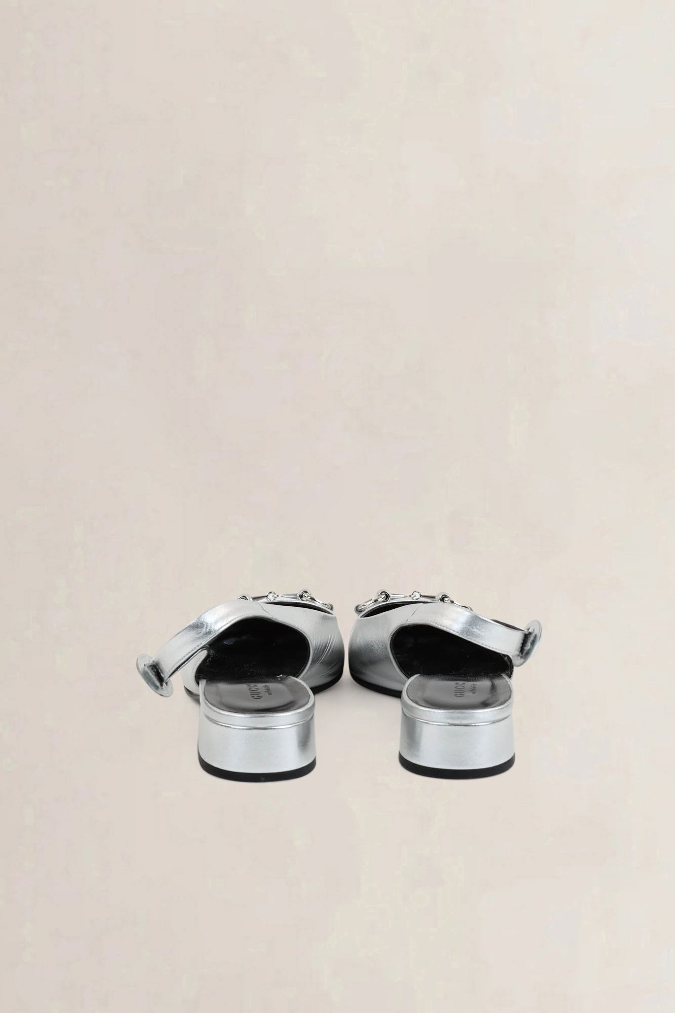 Gucci Silver Horsebit Slingback Heels