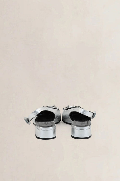 Gucci Silver Horsebit Slingback Heels