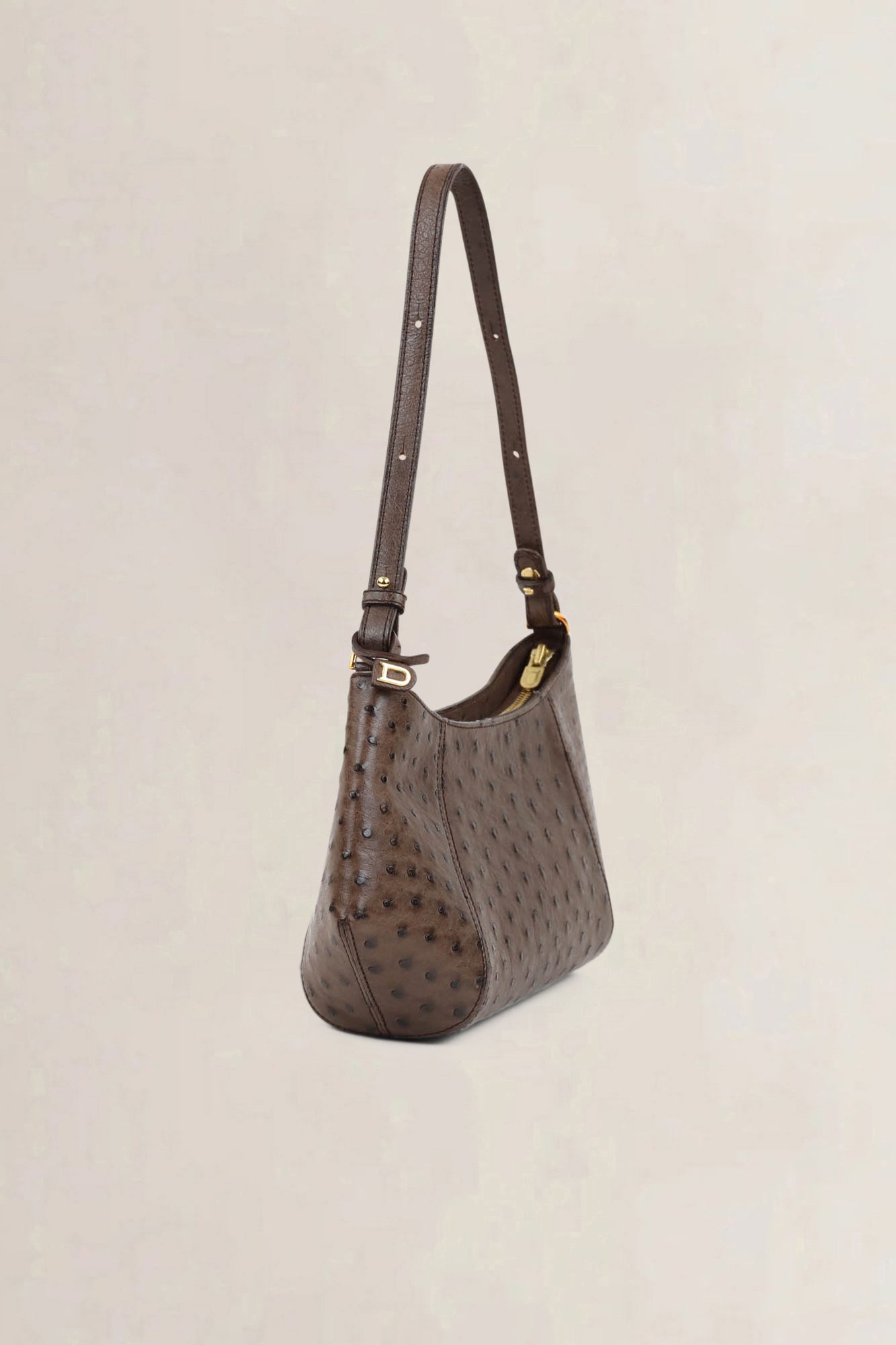 Delvaux Brown Ostrich Désir Shoulder Bag