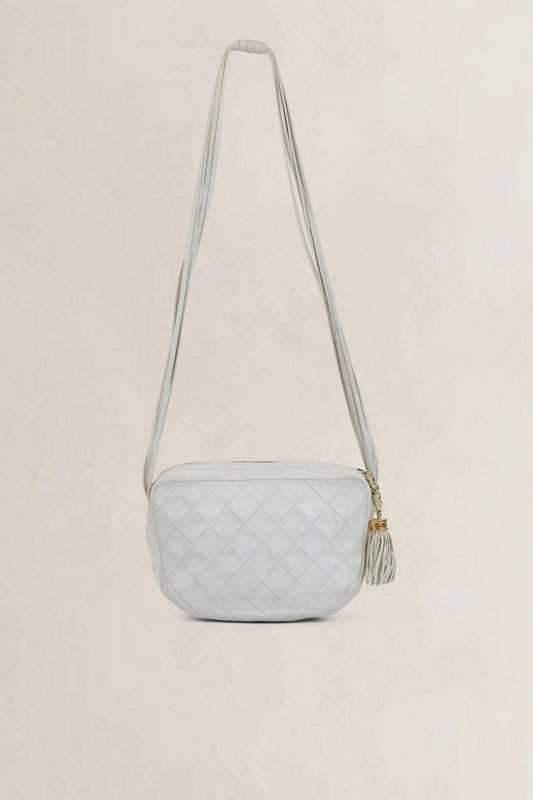 Chanel White CC Tassel Camera Crossbody Bag
