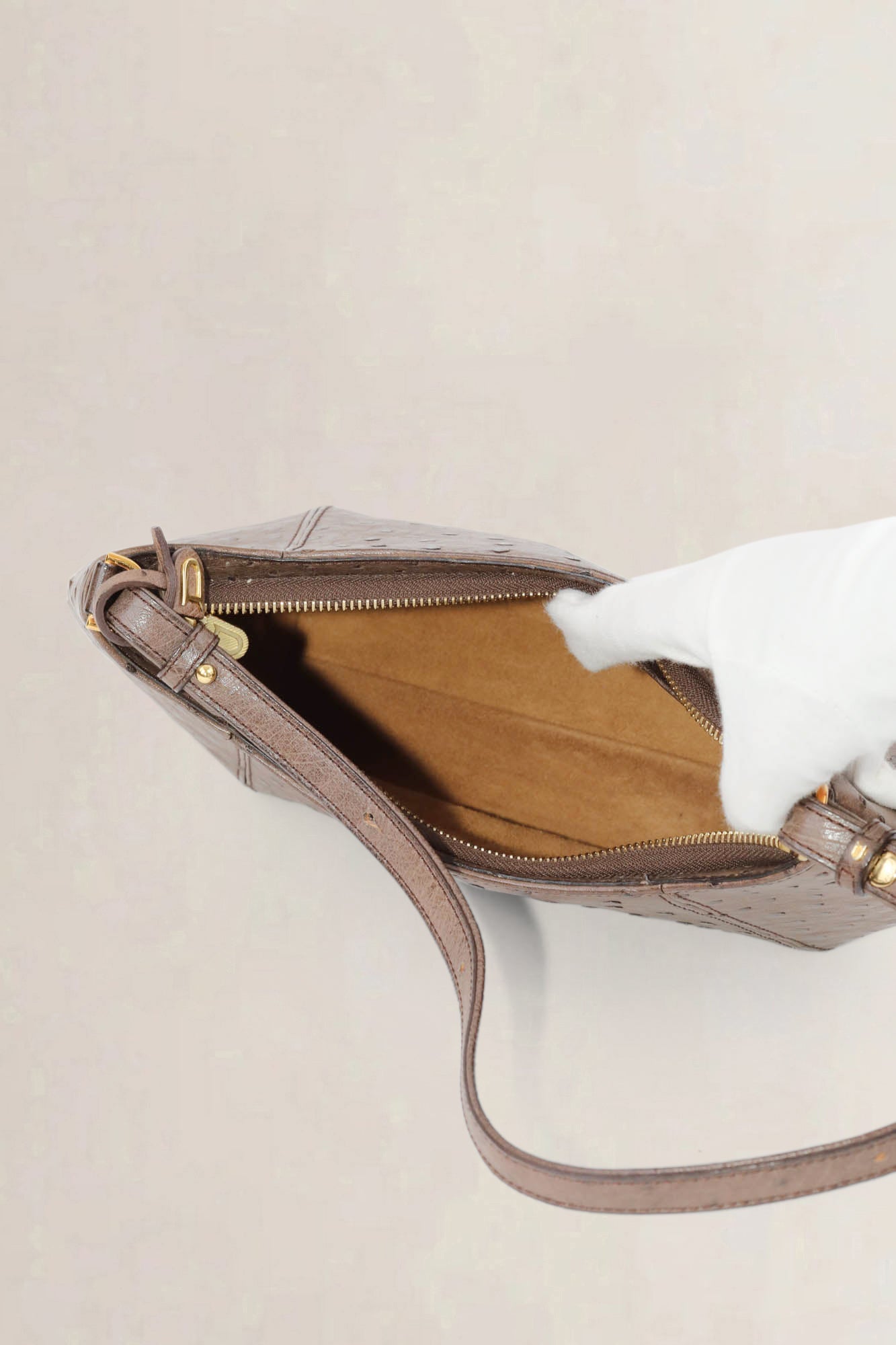 Delvaux Brown Ostrich Désir Shoulder Bag