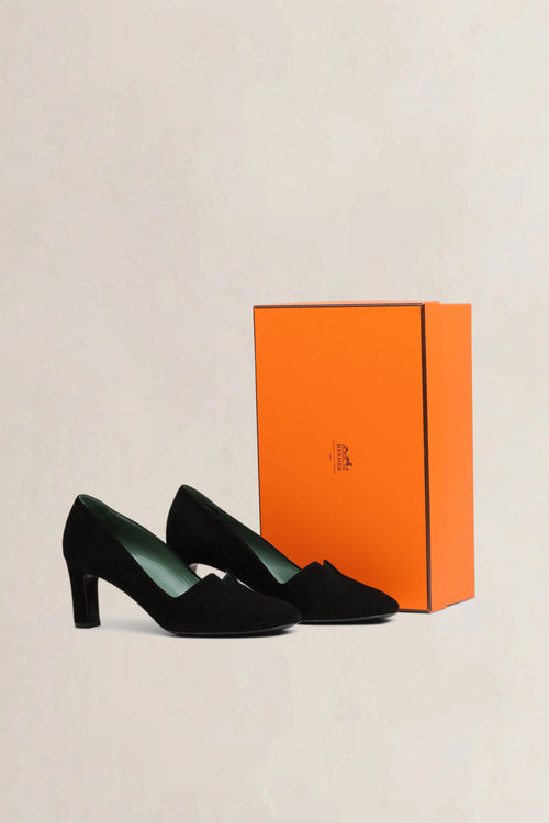 Hermès Black Suède Slip On Block Heels