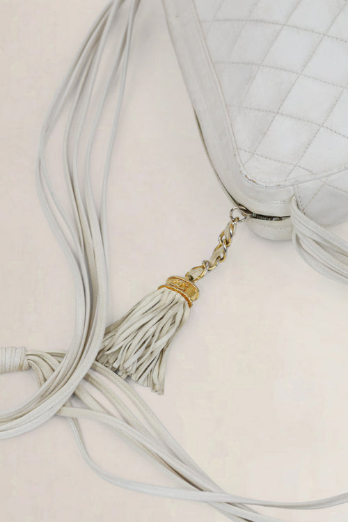 Chanel White CC Tassel Camera Crossbody Bag