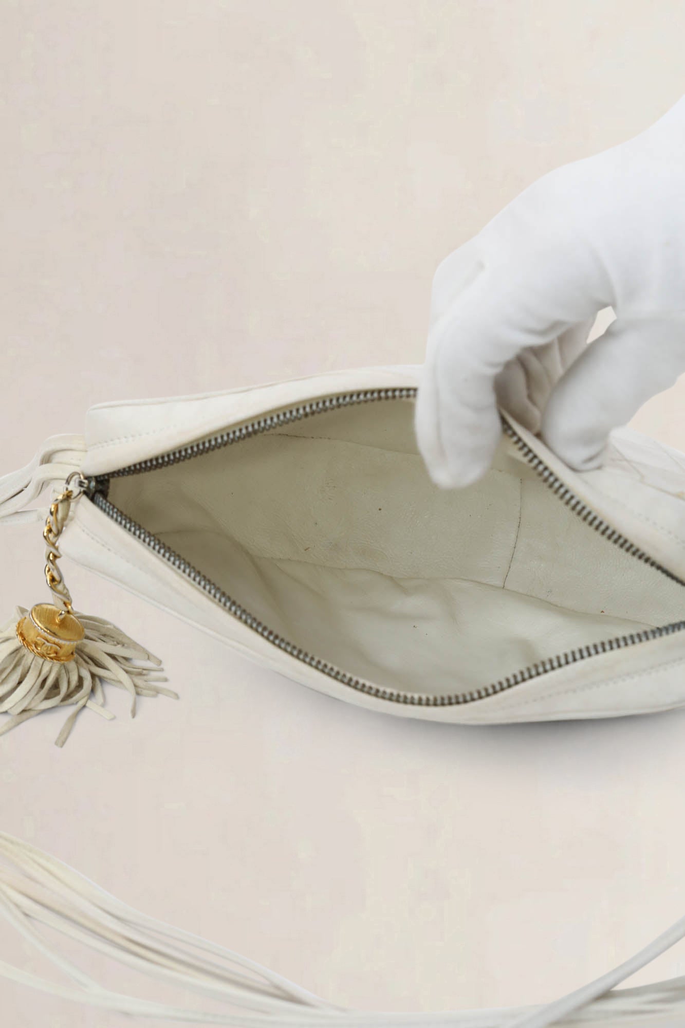 Chanel White CC Tassel Camera Crossbody Bag