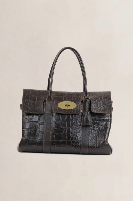 Mulberry Dark Brown Croco Embossed Bayswater Shoulder Bag