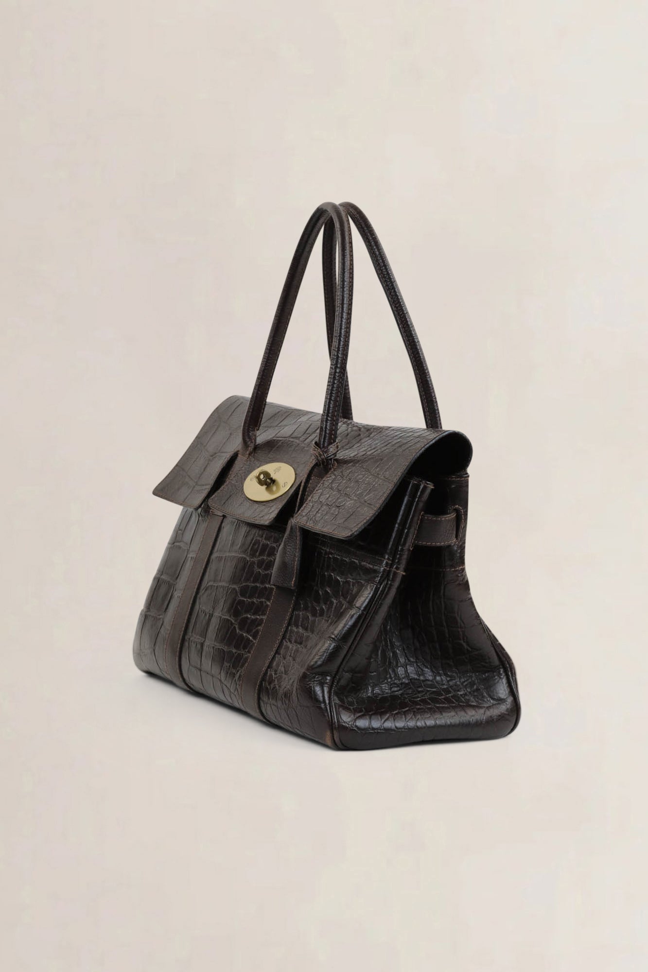 Mulberry Dark Brown Croco Embossed Bayswater Shoulder Bag