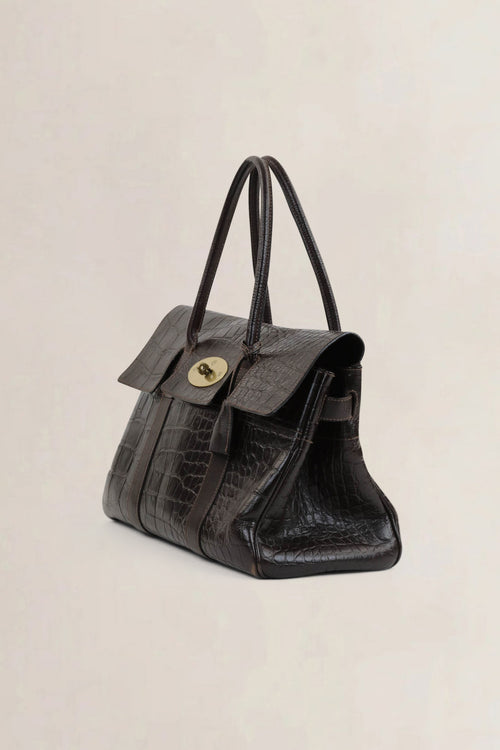 Mulberry Dark Brown Croco Embossed Bayswater Shoulder Bag