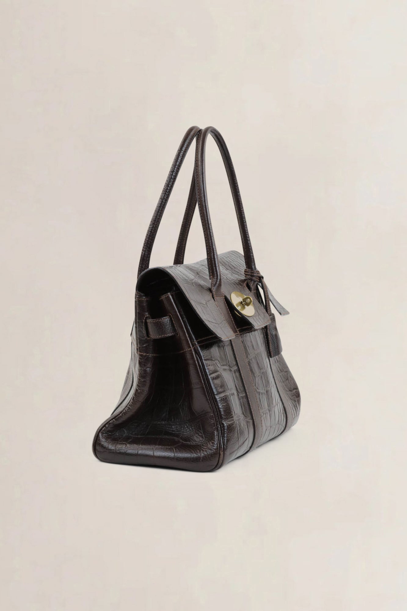 Mulberry Dark Brown Croco Embossed Bayswater Shoulder Bag