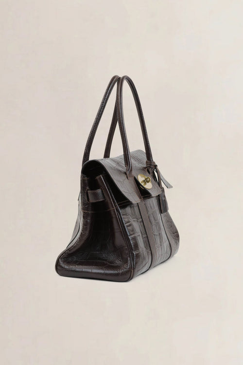 Mulberry Dark Brown Croco Embossed Bayswater Shoulder Bag