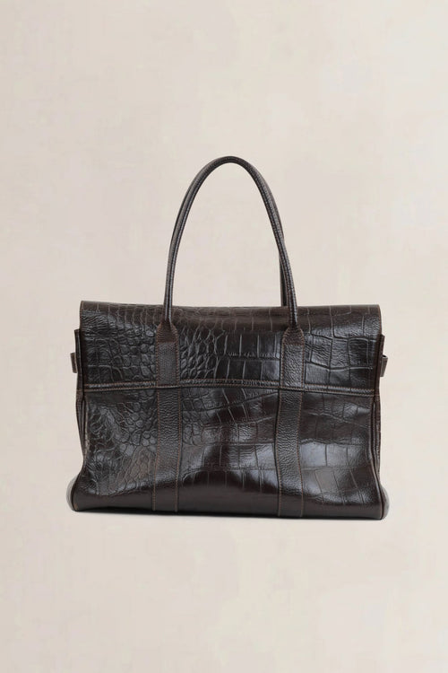 Mulberry Dark Brown Croco Embossed Bayswater Shoulder Bag