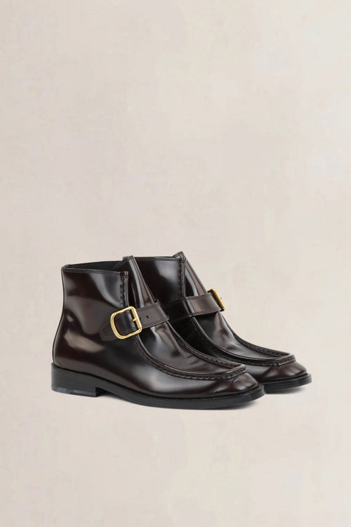 Dries Van Noten Dark Brown Buckle-Detail Leather Ankle Boots
