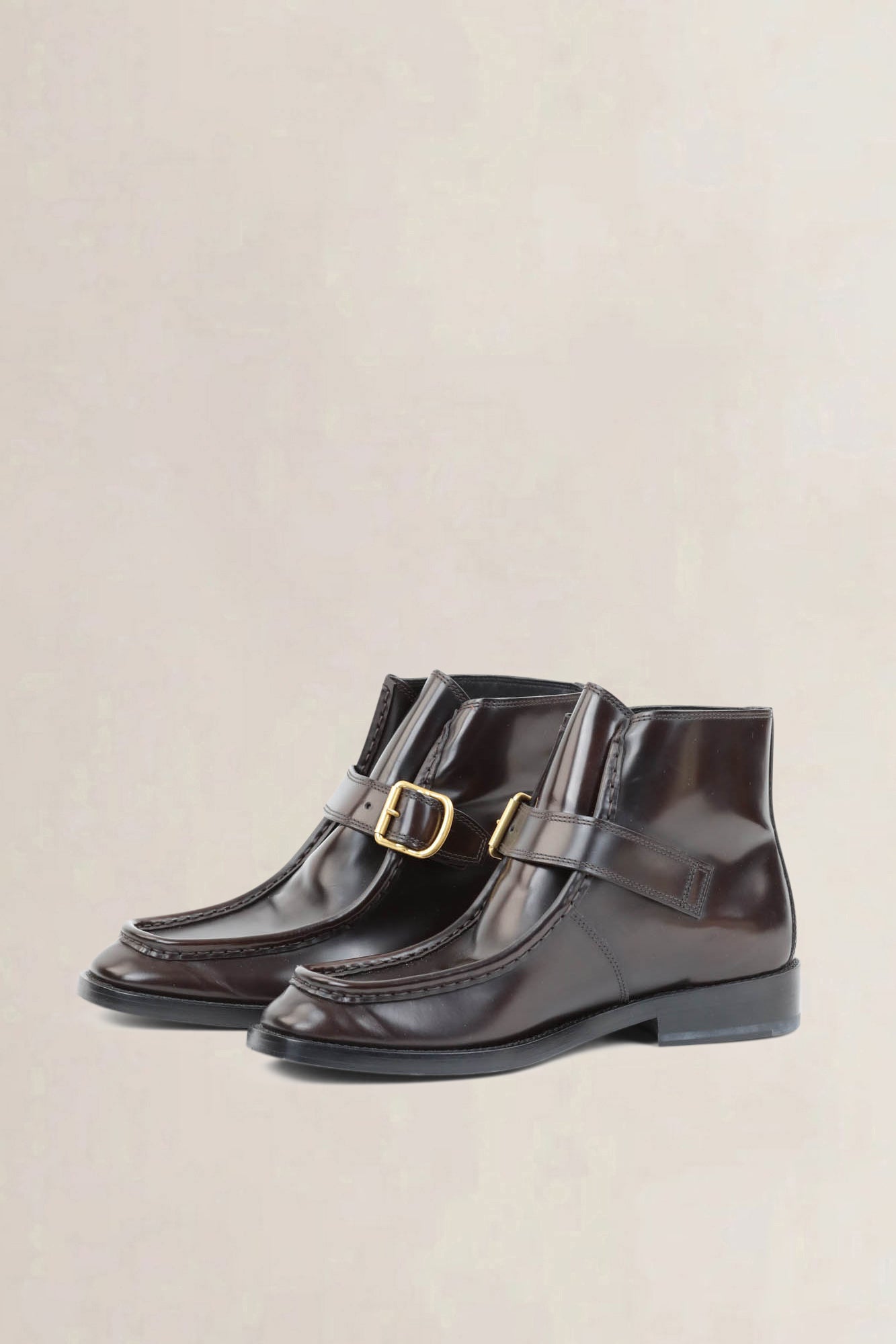 Dries Van Noten Dark Brown Buckle-Detail Leather Ankle Boots