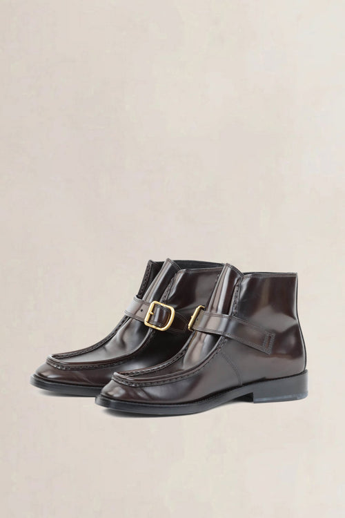 Dries Van Noten Dark Brown Buckle-Detail Leather Ankle Boots