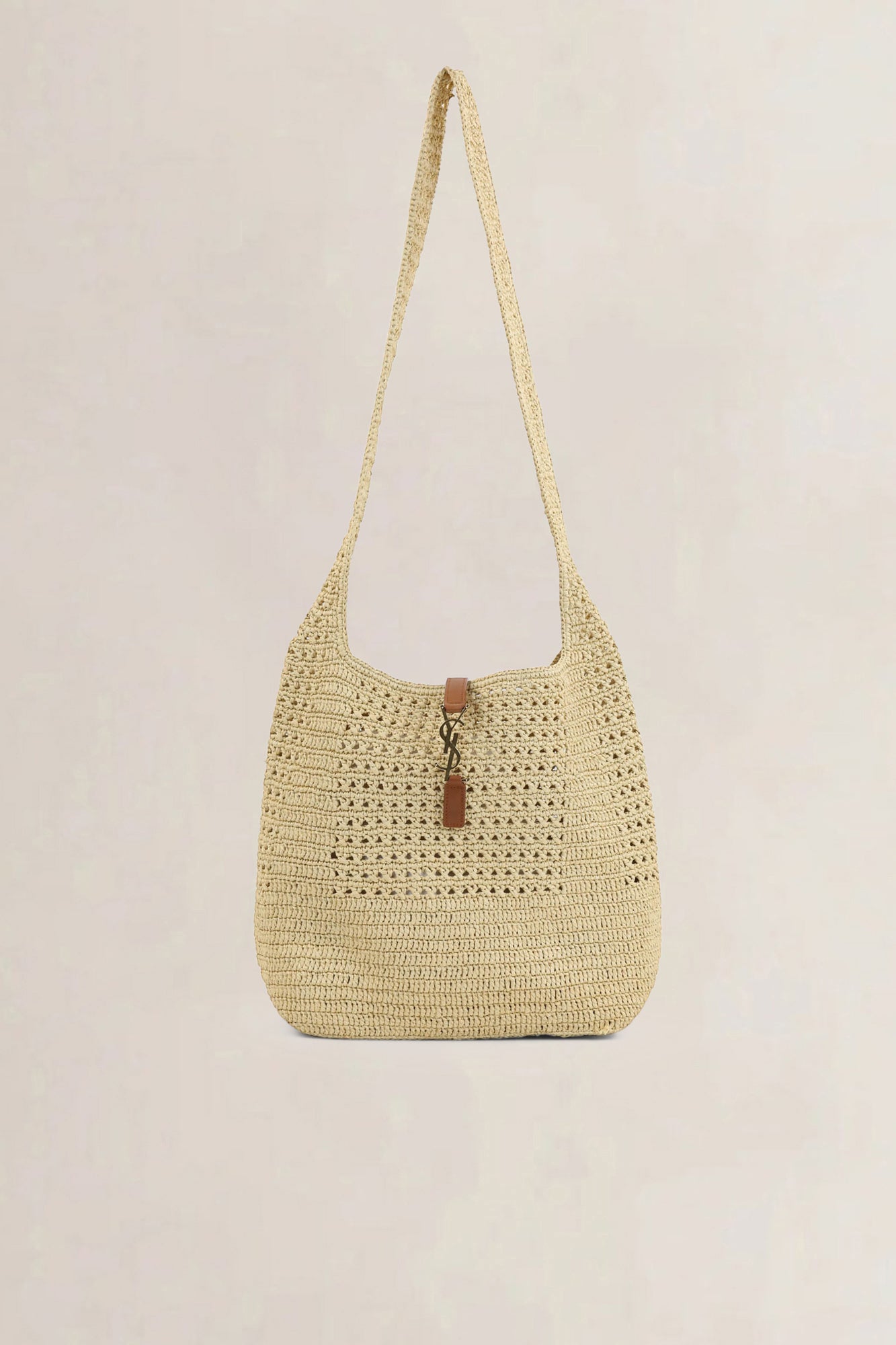 YSL Le 5 à 7 Raffia Hobo Plaque Crossbody Bag