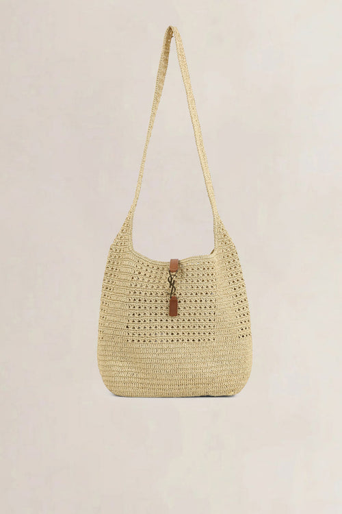 YSL Le 5 à 7 Raffia Hobo Plaque Crossbody Bag