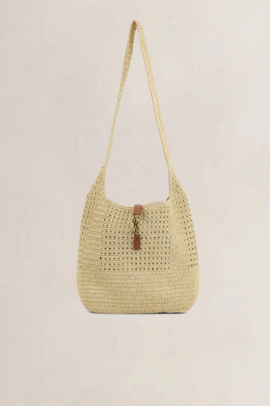 YSL Le 5 à 7 Raffia Hobo Plaque Crossbody Bag