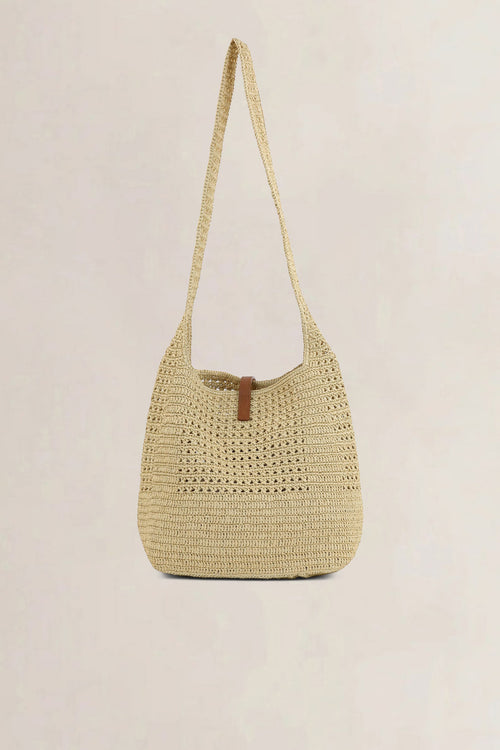 YSL Le 5 à 7 Raffia Hobo Plaque Crossbody Bag