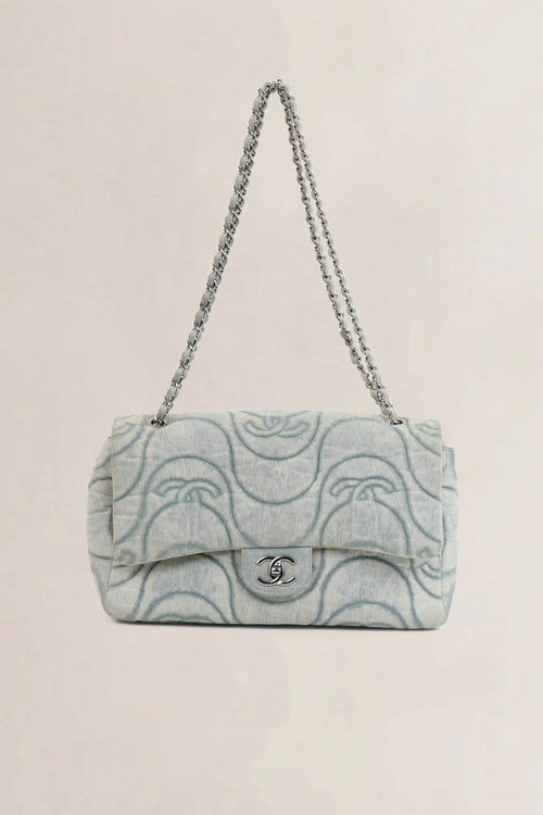 Chanel 2021 Blue Denim Wave Jumbo Crossbody Bag
