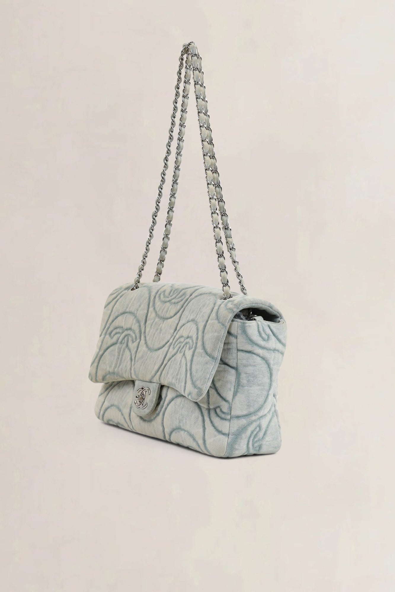 Chanel 2021 Blue Denim Wave Jumbo Crossbody Bag