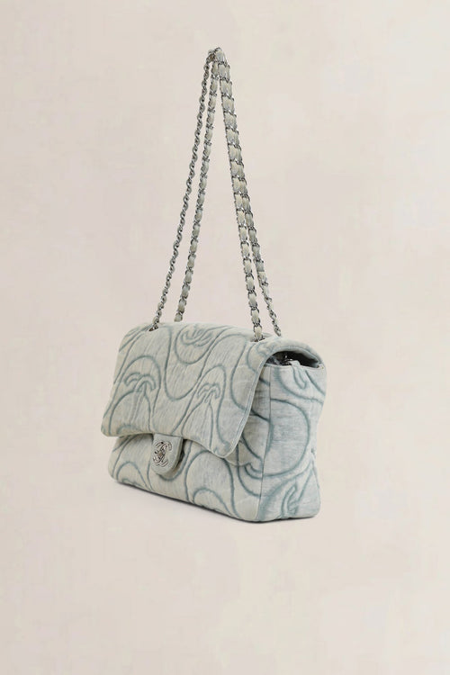 Chanel 2021 Blue Denim Wave Jumbo Crossbody Bag