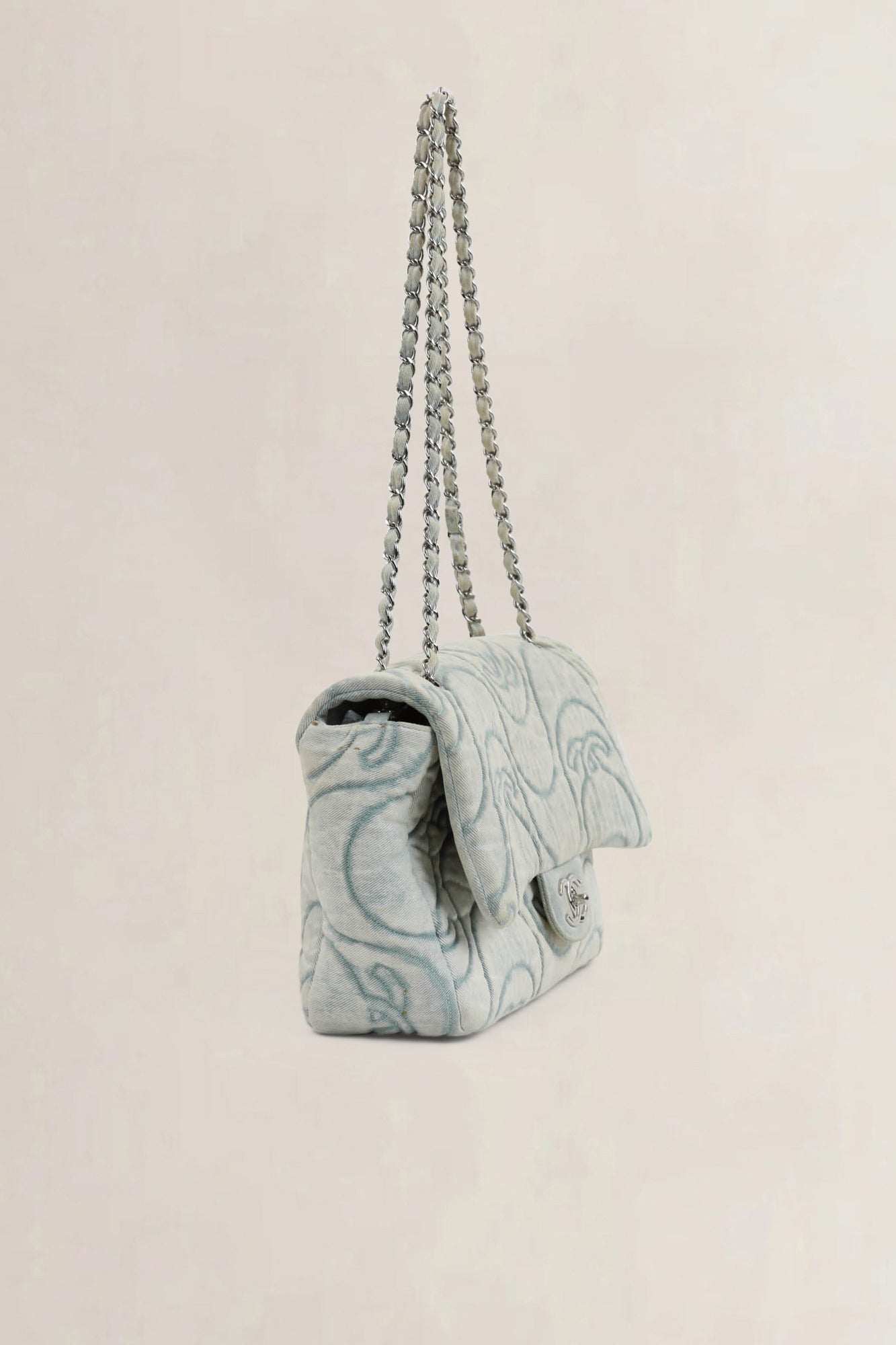 Chanel 2021 Blue Denim Wave Jumbo Crossbody Bag