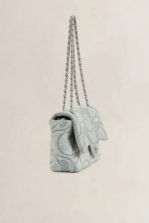 Chanel 2021 Blue Denim Wave Jumbo Crossbody Bag