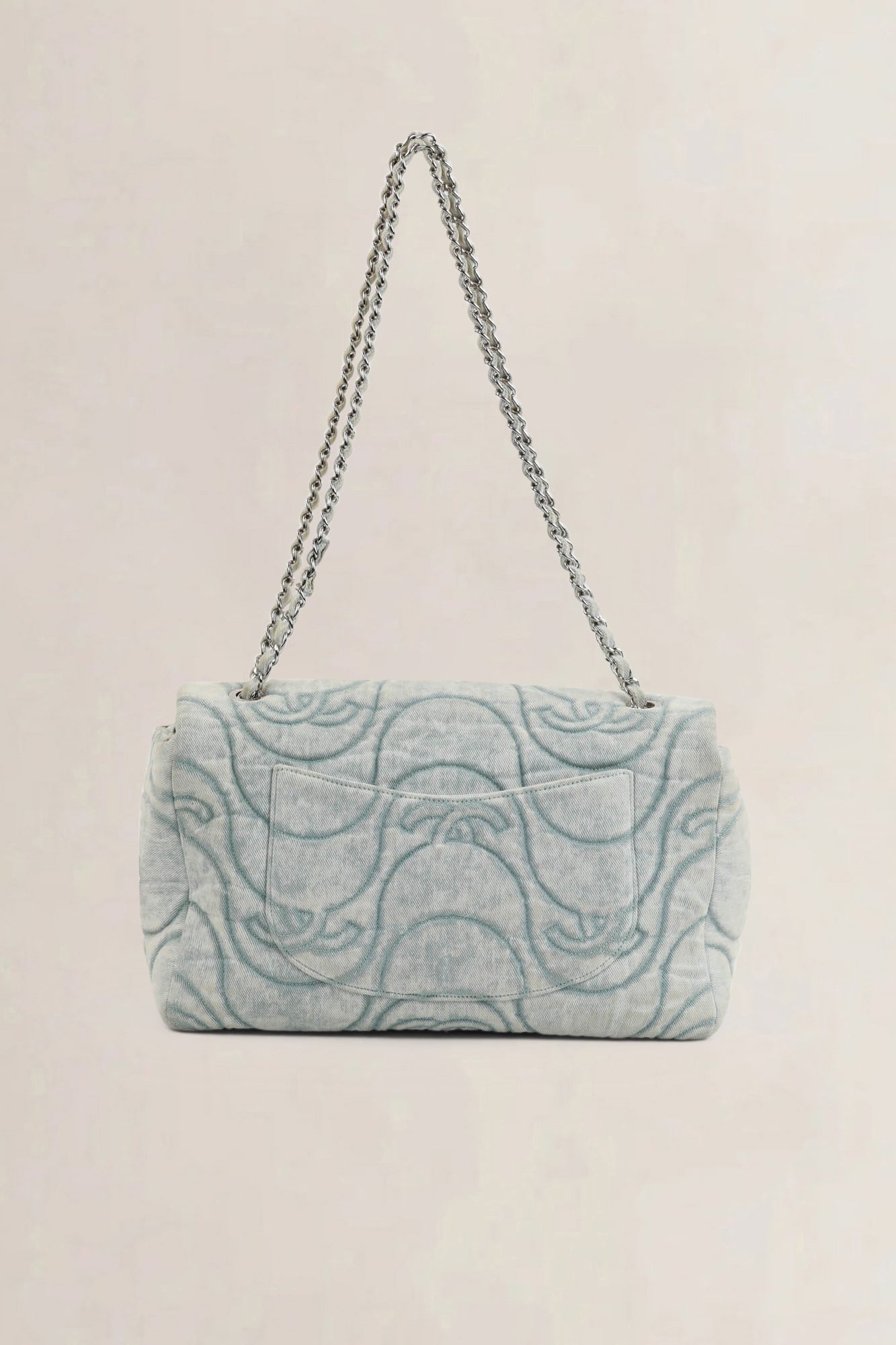 Chanel 2021 Blue Denim Wave Jumbo Crossbody Bag