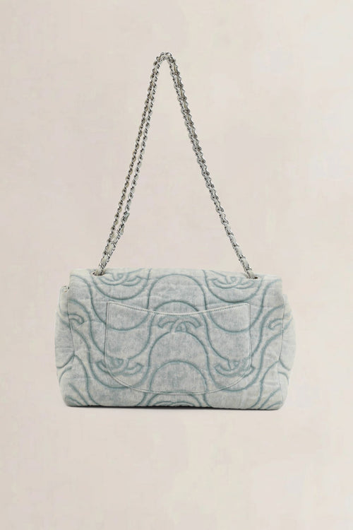 Chanel 2021 Blue Denim Wave Jumbo Crossbody Bag
