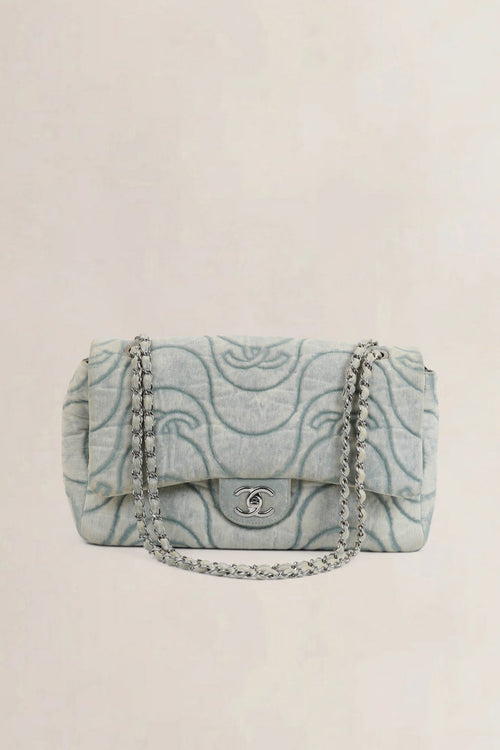Chanel 2021 Blue Denim Wave Jumbo Crossbody Bag