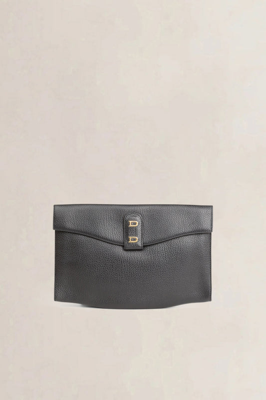 Delvaux Black Grained Leather Clutch