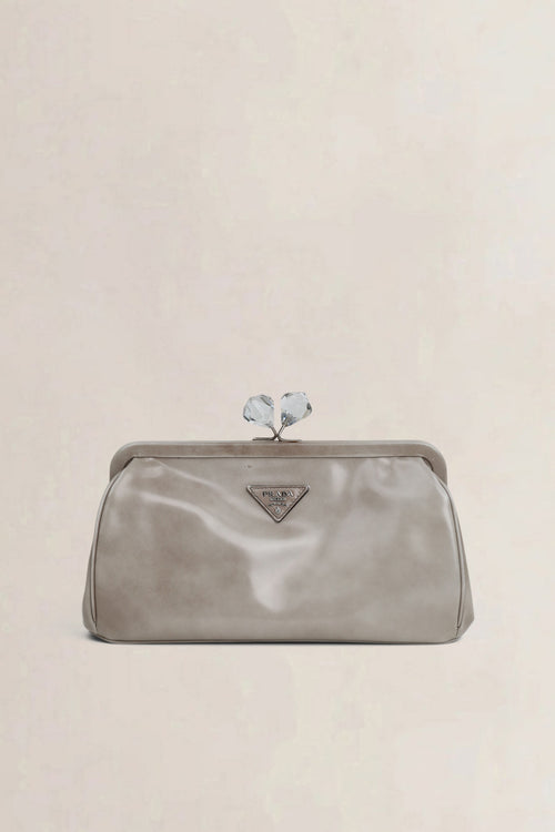 Prada Grey Spazzolato Leather Kisslock Clutch