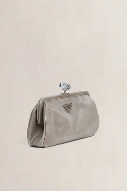 Prada Grey Spazzolato Leather Kisslock Clutch