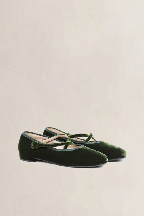 Green Velvet Ballet Flats