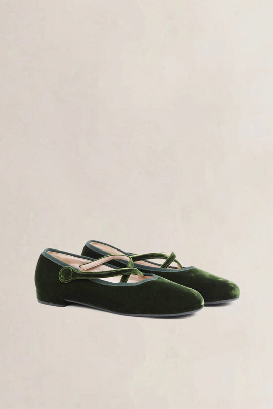 Green Velvet Ballet Flats