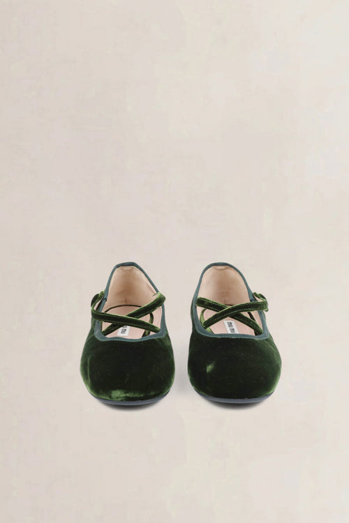 Green Velvet Ballet Flats