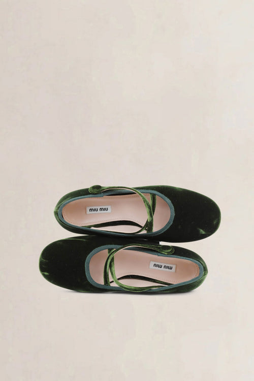 Green Velvet Ballet Flats
