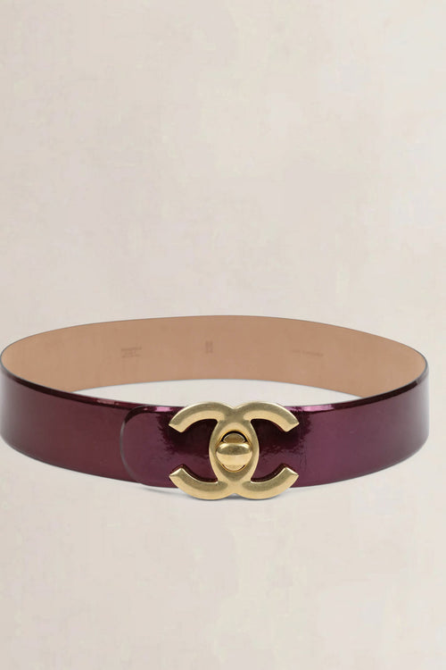 Purple Patent Leather CC Logo Belt
