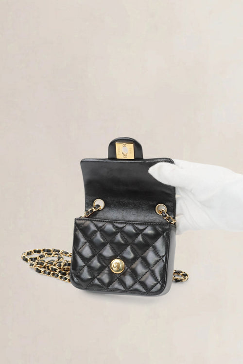 Black Micro Quilted Lambskin Single Flap crossbody